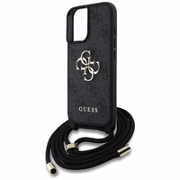 Guess 4G Big Logo Cord Stap dėklas telefonui iPhone 16 Plus - juodas