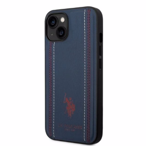 Dėklas telefonui (m) US Polo USHCP14MPFAV iPhone 14 Plus 6.7" - tamsiai mėlynas odinis siuvimas