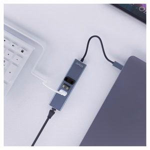 Savio AK-57 USB-A į 3x USB-A šakotuvas su RJ-45 Gigabit Ethernet adapteriu, USB 3.2 Gen 1, juodas/pilkas