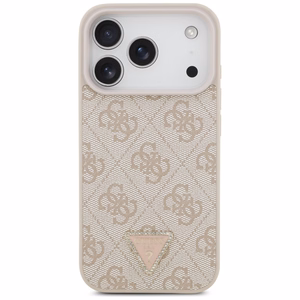 Guess Leather 4G Triangle Strass MagSafe dėklas iPhone 18 Pro / 17 Pro – rožinis