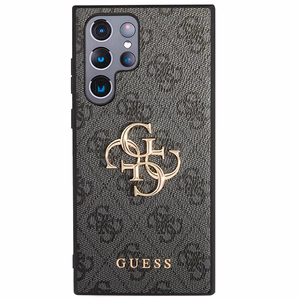 Guess GUHCS23L4GMGGR S23 Ultra S918 pilkas/pilkas kietas dėklas 4G Didelis Metalinis Logotipas