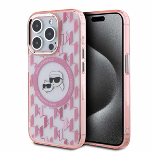 Karl Lagerfeld IML Monograma Karl & Choupette Galva Magnetinis Dėklas telefonui iPhone 15 Pro - rožinis
