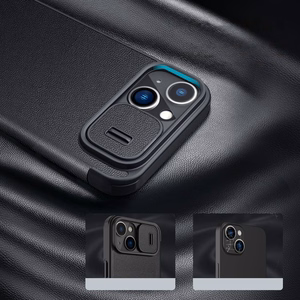 Nillkin Qin audinio dėklas iPhone 14 Plus su kameros dangteliu ir dėklu pilkas