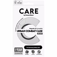 CARE by PanzerGlass Flagship Urban Combat juodas QI dėklas Samsung Galaxy S25 - permatomas