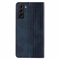 Magnetinis dėklas telefonui Samsung Galaxy S22+ (S22 Plus) su dirželiu, pinigine ir mažu pakabuku - mėlynas