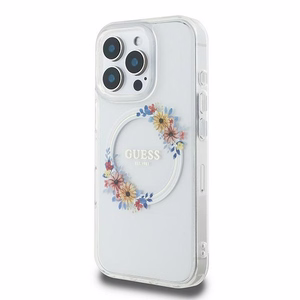 Guess IML Flowers Wreath Magnētinis dėklas iPhone 16 Pro - skaidas