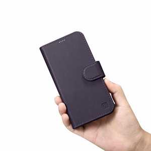 iCarer Piniginės dėklas 2in1 viršelis iPhone 14 Plus Anti-RFID odinis atverčiamas dėklas tamsiai violetinis (WMI14220727-DP)