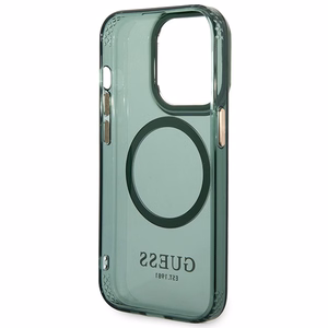 Dėklas Guess GUHMP14LHTCMA iPhone 14 Pro 6.1" žalia/chaki kietas dėklas Auksinis Kontūras Permatomas MagSafe