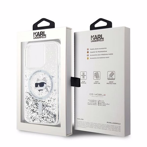 Karl Lagerfeld Skystas Blizgučiai Choupette galvos MagSafe dėklas iPhone 13 Pro Max - permatomas