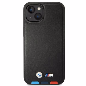 Dėklas BMW BMHMP14M22PTDK iPhone 14 Plus 6.7 "juodas / juoda Odinis Antspaudas Trispalvis Magnetinis