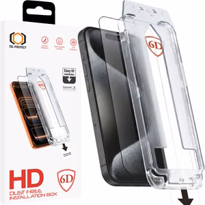 Tel Protect Dust-Free Easy Fit Full Glue 6D grūdintas stiklas skirtas Iphone 15 Pro juodas