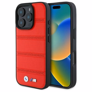 BMW M perforuotos ir siūtos linijos magnetinis dėklas telefonui iPhone 16 Pro Max - raudonas