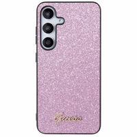 Guess Glitter Script dėklas telefonui Samsung Galaxy S24+ - violetinis