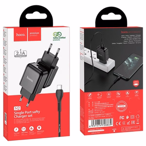 Įkroviklis Hoco USB A 2A 10W + kabelis USB A į USB C N2 juodas