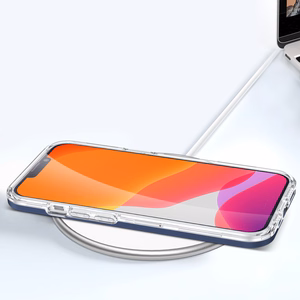 Skaidrus 3in1 dėklas iPhone 13 mini gelio dangteliu su rėmu mėlynos spalvos