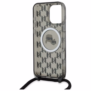 Karl Lagerfeld IML per petį monograminis Karl ir Choupette galvos MagSafe dėklas iPhone 16 Pro - juodas