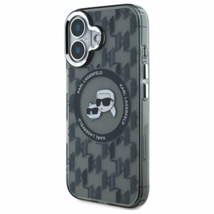 Karl Lagerfeld IML Monogram Karl & Choupette Head Magnetinis dėklas telefonui iPhone 16 - juodas
