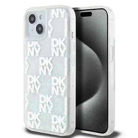 DKNY skystojo blizgučio daugiologo dėklas telefonui iPhone 15 / 14 / 13 - baltas