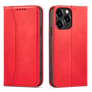 Magnet Fancy Case dėklas iPhone 14 Pro su flip dangčiu, pinigine ir stovu - raudonos spalvos
