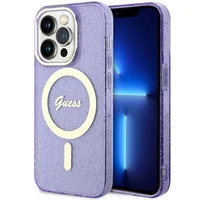 Guess GUHMP14XHCMCGU iPhone 14 Pro Max 6.7" violetinis kietas dėklas Glitter Gold Magnetinis