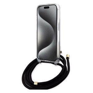 Guess Crossbody Cord 4G Print dėklas telefonui iPhone 15 Pro – juodas