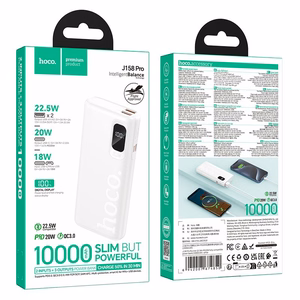 Hoco J158 Pro išorinė baterija, 10000 mAh, QC, PD, 2 A, 22,5 W, balta