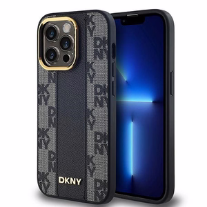 DKNY Odinis langeliais raštuotas magnetinis dėklas iPhone 14 Pro - juodas