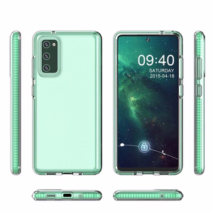 Dėklas telefonui Spring Case – skaidrus TPU gelio dėklas su spalvingu rėmeliu, skirtas Samsung Galaxy A02s EU – tamsiai rožinis