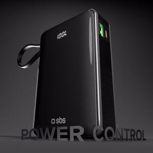 Išorinė baterija SBS 20000 mAh 20W su įmontuotu USB-C kabeliu ir skaitmenine indikacija - juoda