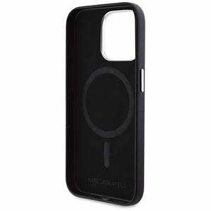 Karl Lagerfeld FW Metal Plate Magnetinis iPhone 15 Pro dėklas - juodas