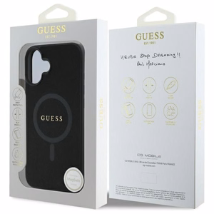 Guess Saffiano Classic Logo Magnetinis dėklas iPhone 16 - juodas
