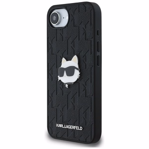Karl Lagerfeld Monogram Choupette Head Pin dėklas telefonui iPhone 16e - juodas