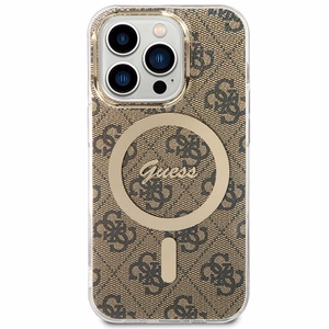 Guess IML 4G magnetinis dėklas telefonui iPhone 15 Pro - rudas