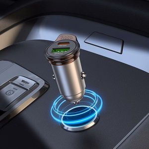 Automobilinis įkroviklis Hoco USB A + USB C QC3.0 PD 3A 43W + kabelis USB C į Lightning NZ16A metalinis pilkas