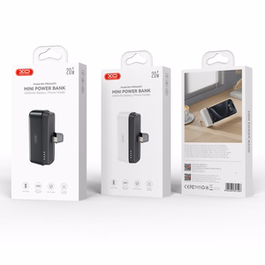 XO power bank mini PR244 20W 5000 mAh su "Lightning" jungtimi, juodas