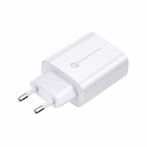Įkroviklis Forcell + "USB-C (Type-C) to USB-C (Type-C)" (1xUSB-C 3A 25W) baltas