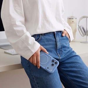 Tech-Protect MagOne CC MagSafe dėklas su 2 grūdintais stiklais, skirtas iPhone 18 Pro / 17 Pro, skaidrus mėlynas