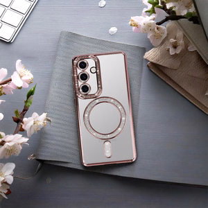 Bling MagSafe dėklas telefonui Samsung Galaxy S25 FE rožinis