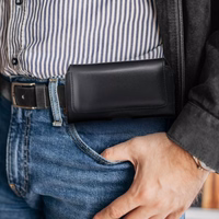 ROYAL universalus horizontalus odinis diržo dėklas dydis L IPHONE 12 / 12 PRO / 13 / 13 PRO / 14 / 14 PRO / SAMSUNG S10 / S20 / S21 / A40 / HUAWEI P8 LITE / P30 / P40 / P9 LITE juodas