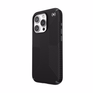 Speck Presidio2 Grip MagSafe dėklas, skirtas iPhone 15 Pro, juodas su skalūno pilkos spalvos detalėmis