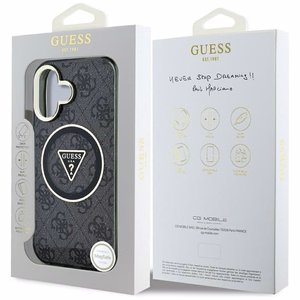 Guess IML Metal Glitter 4G Circle Triangle Magnetinis dėklas telefonui iPhone 16 - juodas