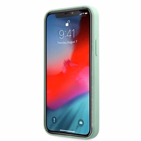 Guess Metal Logo Script dėklas iPhone 12 Pro Max 6.7" - žalia