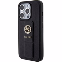 Guess dėklas telefonui su stovu Grip Stand 4G Saffiano Strass iPhone 15 Pro Max - juodas