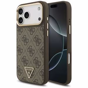 Guess чехол для iPhone 17 Pro Max совместимый с MagSafe GUHMP17XP4GTDGMW (4G PU W/ Triangle Logo) золотой коричневый