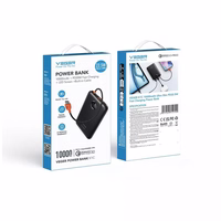 Išorinė baterija 10000 mAh with built-in laidas USB C QC3.0 PD 2A 22,5W K1C W1189 juodas