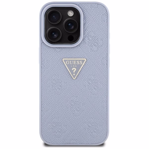 Guess Hot Stamp 4G Pattern Triangle Metal Logo dėklas telefonui iPhone 16 Pro - violetinis