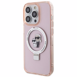 Karl Lagerfeld KLHMP15LHMRSKCP iPhone 15 Pro 6.1" rožinis/rožinis kietas dėklas su žiediniu stovu Karl&Choupette Magnetinis