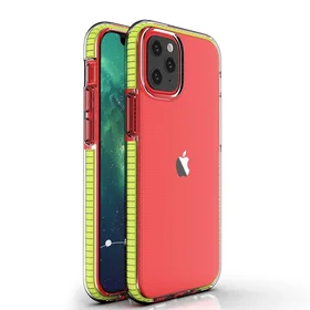 Spring Case skaidrus TPU gelio apsauginis dėklas su spalvotu rėmeliu iPhone 13 mini geltonas