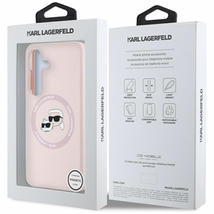 Karl Lagerfeld silikoninis dvigubų galvų ir apskritimo magnetinis Samsung Galaxy S25 dėklas rožinis