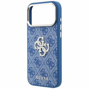 Guess 4G & Big Strass Logo dėklas, skirtas iPhone 18 Pro / 17 Pro, mėlynas